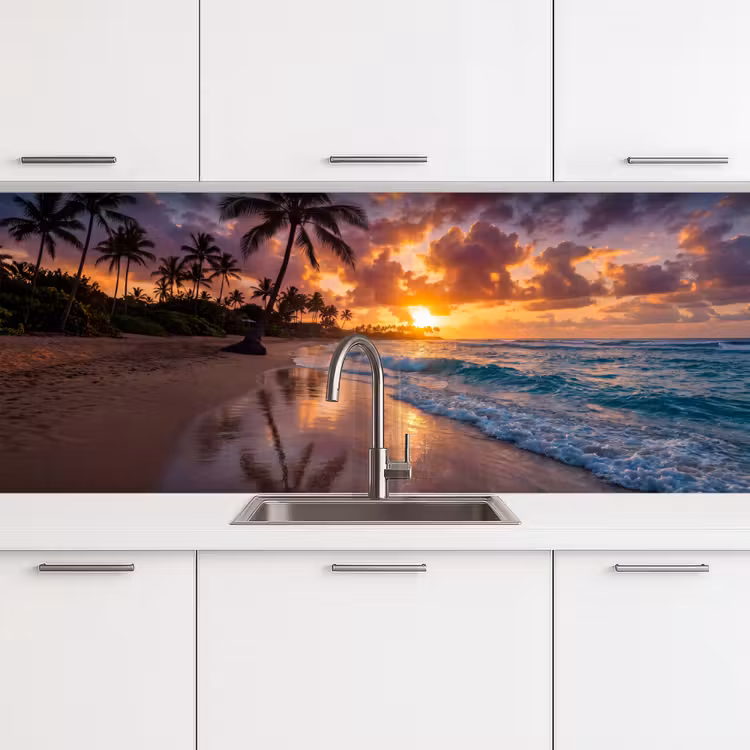 Strand - Zonsopgang - Tropisch - Natuur - Oranje keuken achterwand 2 middel -3d