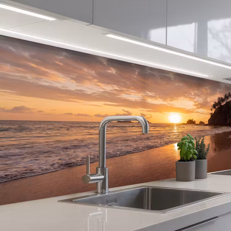 Strand - Zonsondergang - Natuur - Tropisch - Oranje keuken achterwand 2 middel -3d_schuin
