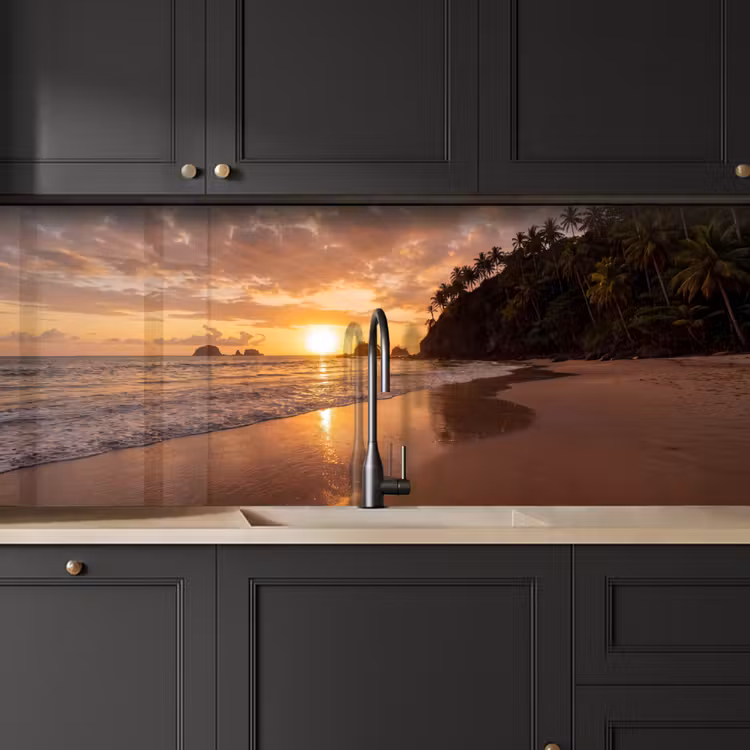 Strand - Zonsondergang - Natuur - Tropisch - Oranje keuken achterwand 2 middel -sfeer1