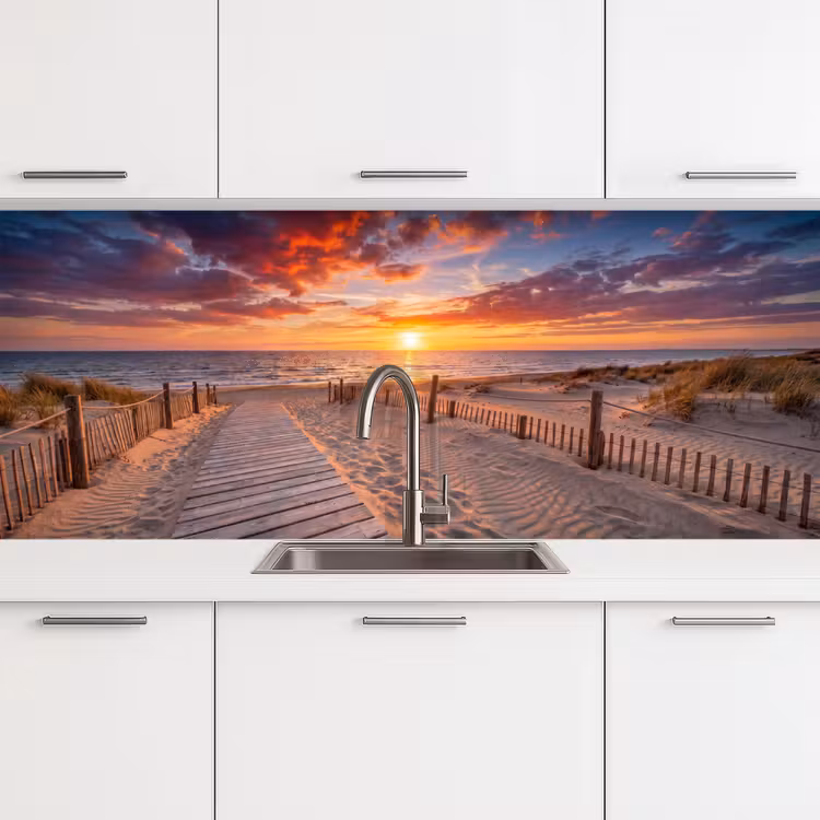 Strand - Zonsondergang - Zee - Natuur - Oranje keuken achterwand 2 middel -3d