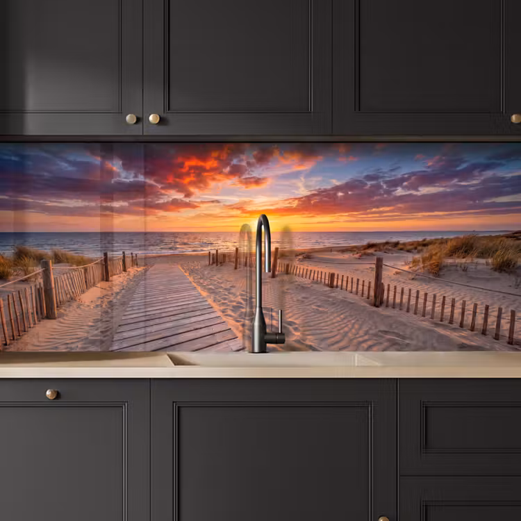 Strand - Zonsondergang - Zee - Natuur - Oranje keuken achterwand 2 middel -sfeer1