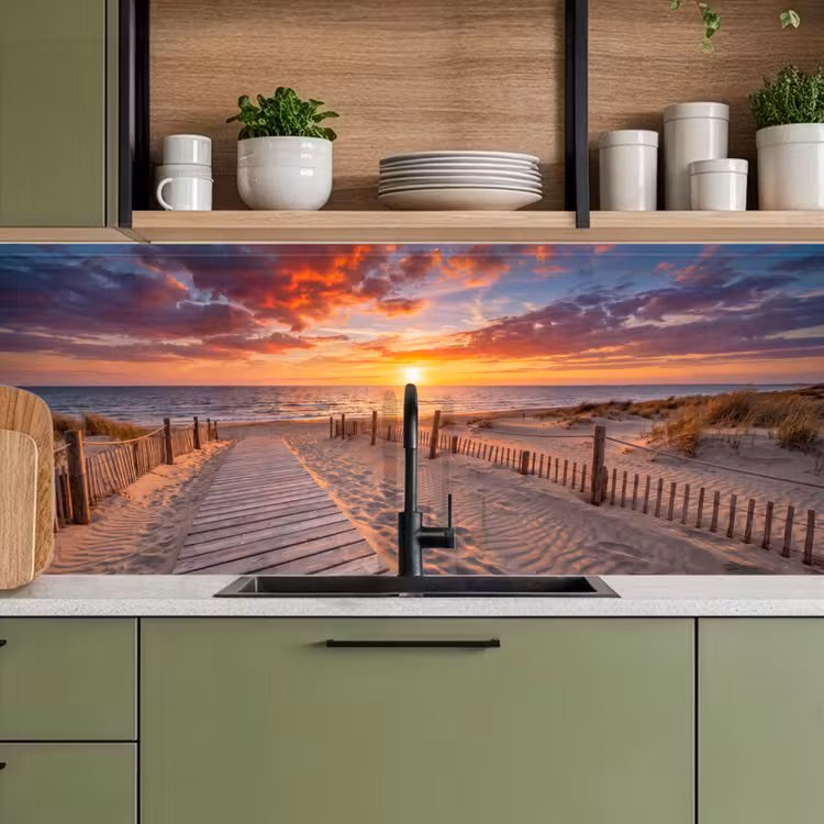 Strand - Zonsondergang - Zee - Natuur - Oranje keuken achterwand 2 middel -sfeer3