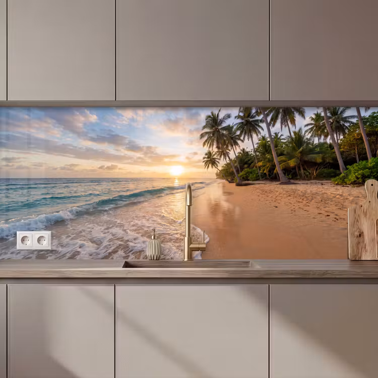 Strand - Zonsondergang - Tropisch - Natuur - Goud keuken achterwand 2 middel zz_3dshopping