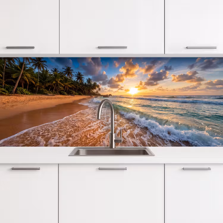 Strand - Zonsondergang - Golven - Natuur - Goud keuken achterwand 2 middel -3d