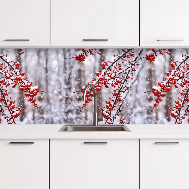 Bessen - Takken - Sneeuw - Winter - Kleurrijk keuken achterwand 2 middel -3d