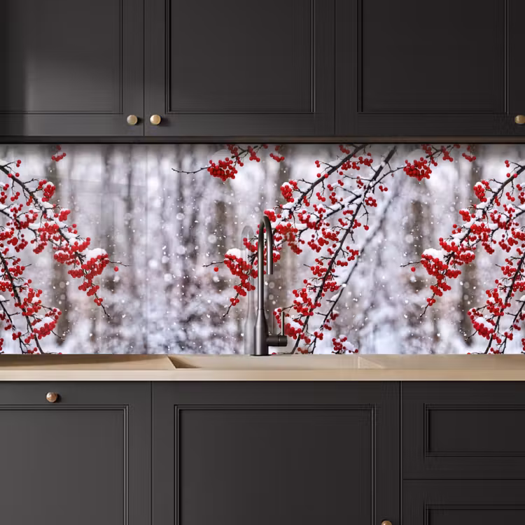 Bessen - Takken - Sneeuw - Winter - Kleurrijk keuken achterwand 2 middel -sfeer1