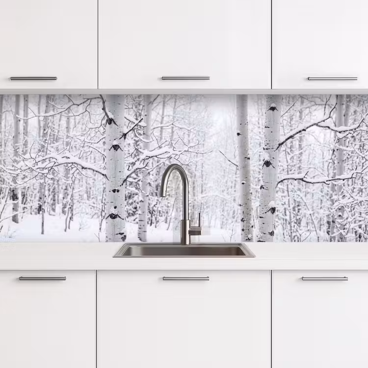 Berkenbomen - Sneeuw - Winter - Bos - Wit keuken achterwand 2 middel -3d