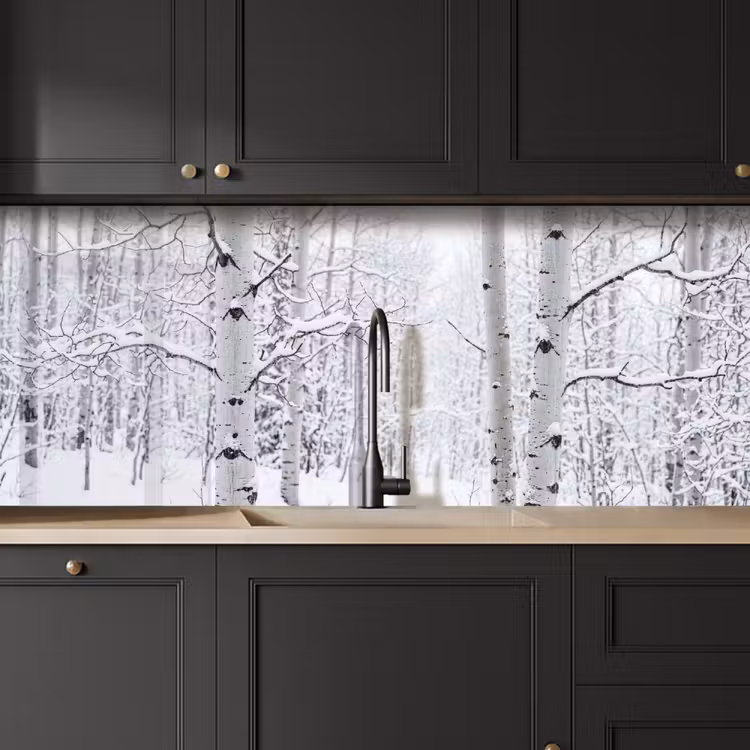 Berkenbomen - Sneeuw - Winter - Bos - Wit keuken achterwand 2 middel -sfeer1