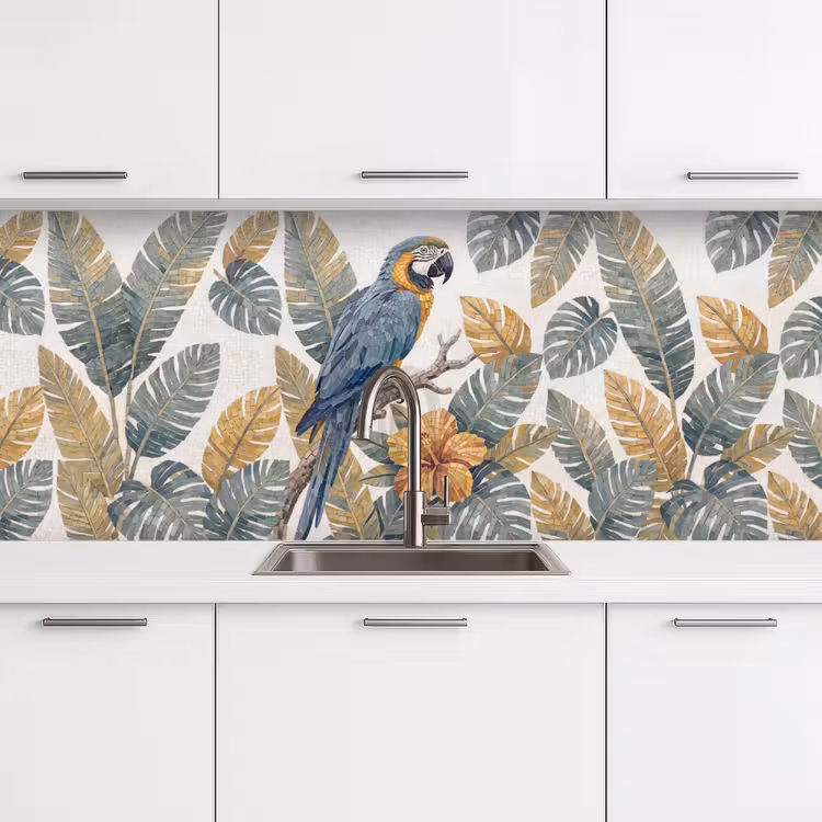 Vogel - Tak - Natuur - Mozaïek - Blauw keuken achterwand 2 middel -3d