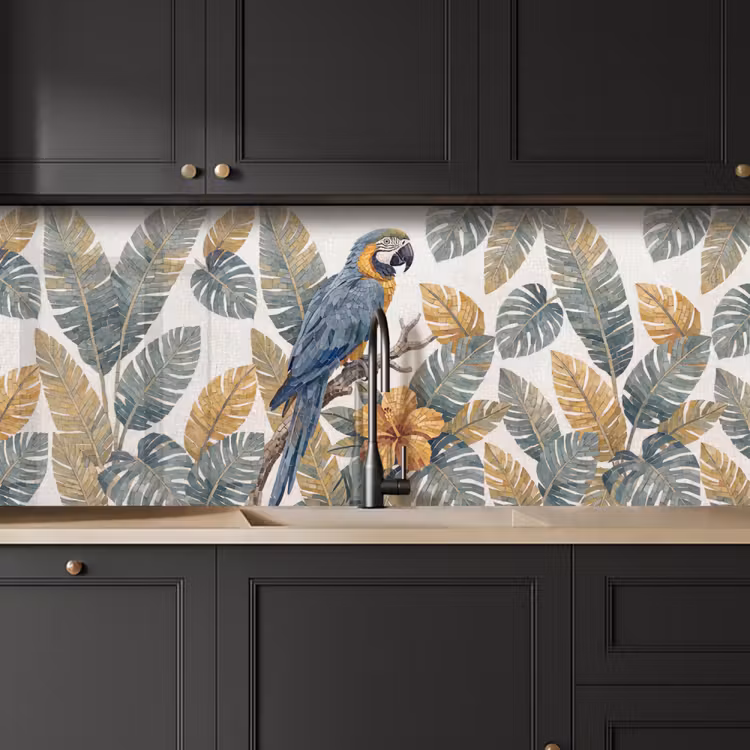Vogel - Tak - Natuur - Mozaïek - Blauw keuken achterwand 2 middel -sfeer1