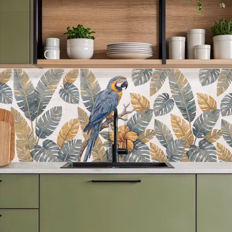 Vogel - Tak - Natuur - Mozaïek - Blauw keuken achterwand 2 middel -sfeer3