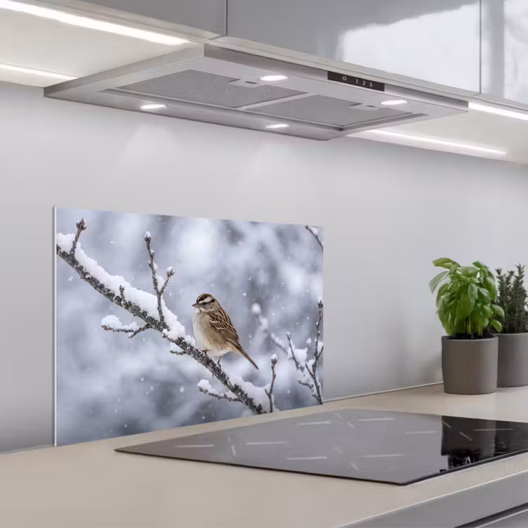 Vogel - Tak - Sneeuw - Winter keuken achterwand 2 middel -3d