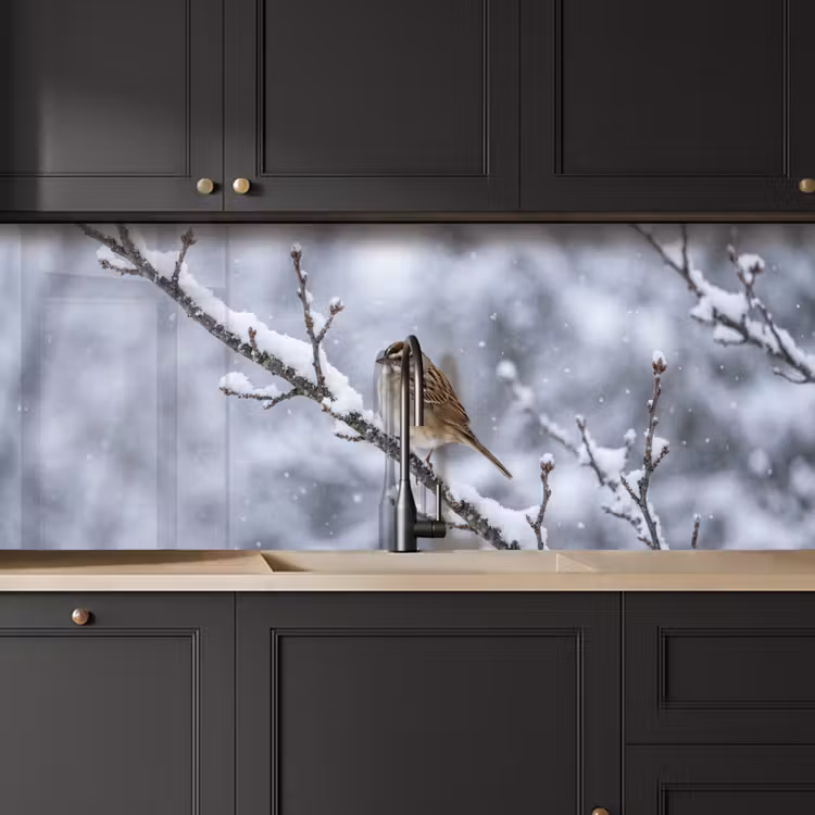 Vogel - Tak - Sneeuw - Winter keuken achterwand 2 middel -sfeer1