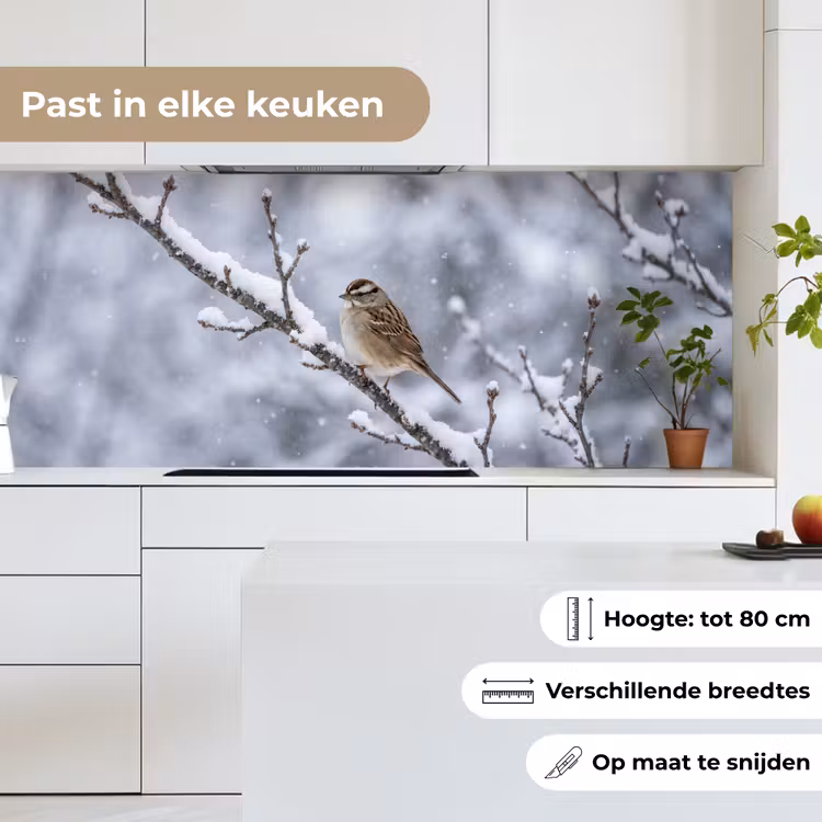 Vogel - Tak - Sneeuw - Winter keuken achterwand 2 middel -sfeer4_NL