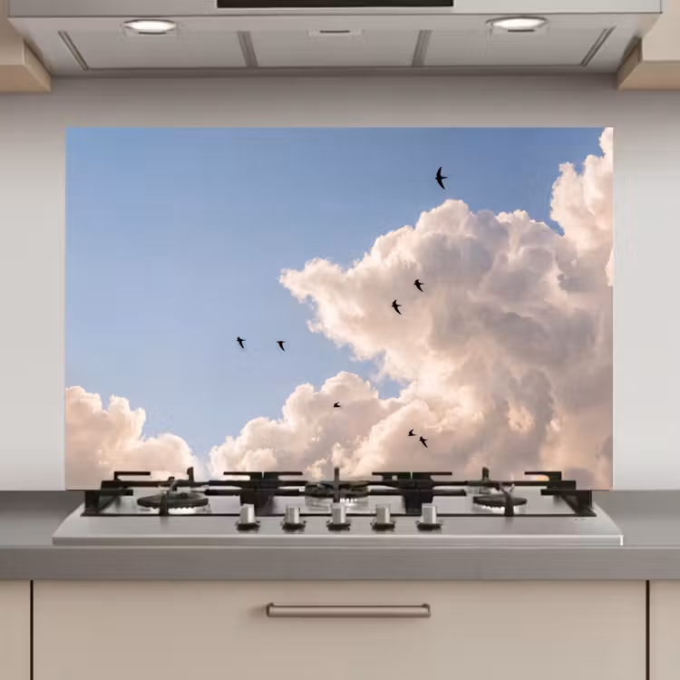 Vogel - Vlucht - Wolken - Natuur - Blauw keuken achterwand spatscherm klein -3d_website
