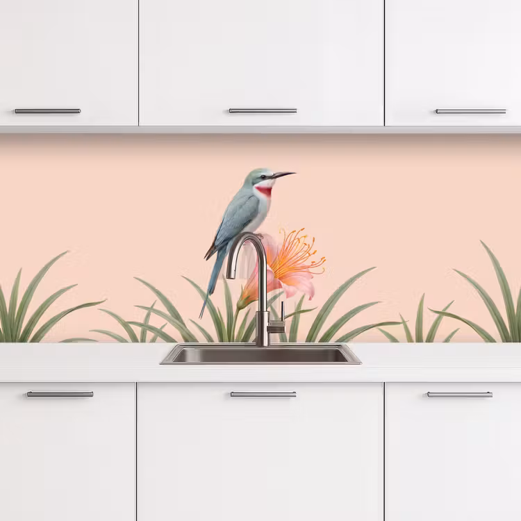Vogel - Bloem - Natuur - Roze keuken achterwand 2 middel -3d