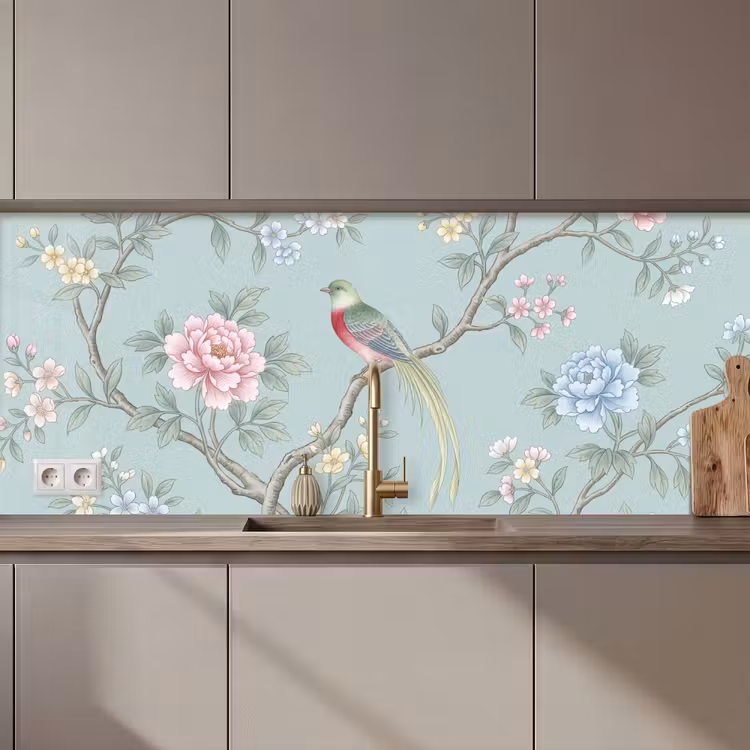 Vogel - Bloemen - Kleurrijk keuken achterwand 2 middel zz_3dshopping