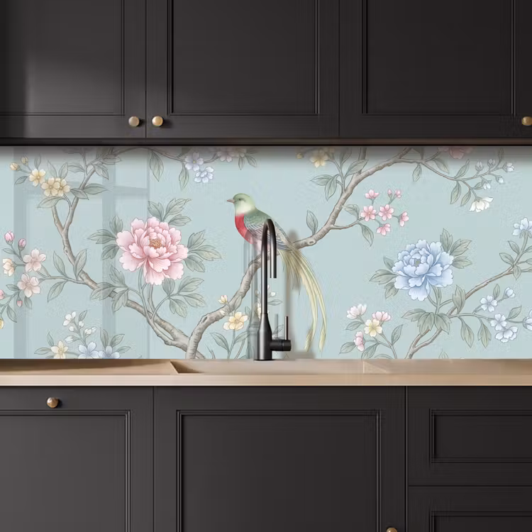 Vogel - Bloemen - Kleurrijk keuken achterwand 2 middel -sfeer1