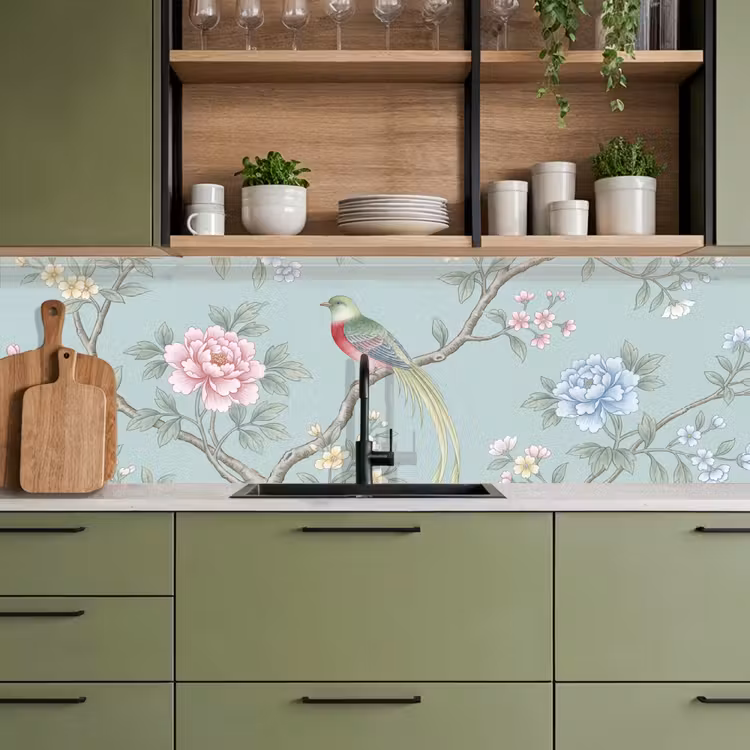 Vogel - Bloemen - Kleurrijk keuken achterwand 2 middel -sfeer3