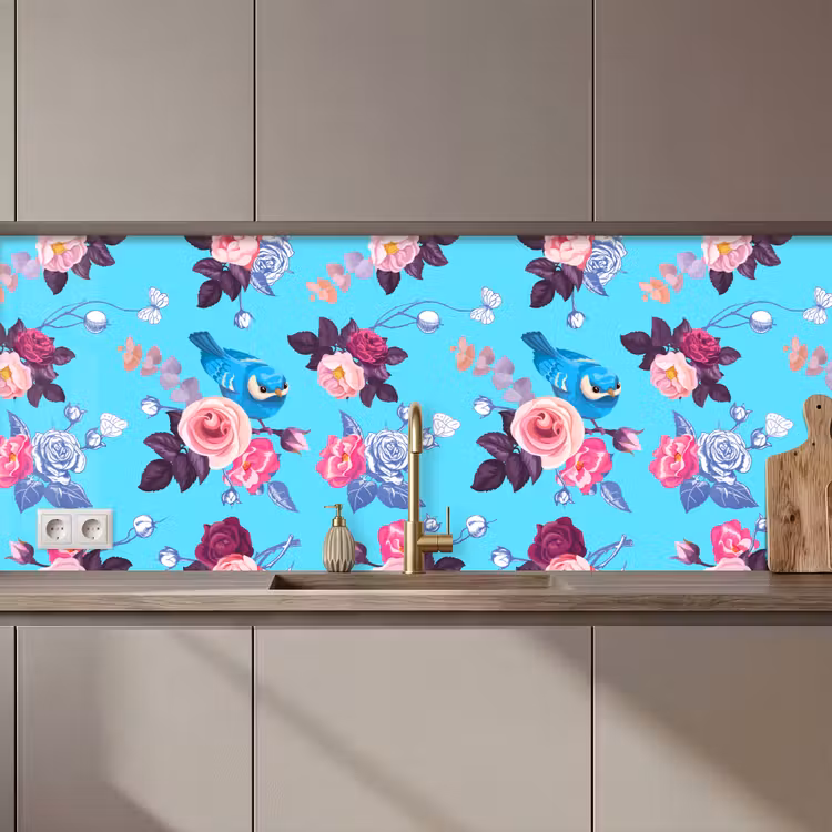Vogel - Bloemen - Patronen keuken achterwand 2 middel 871 zz_3dshopping