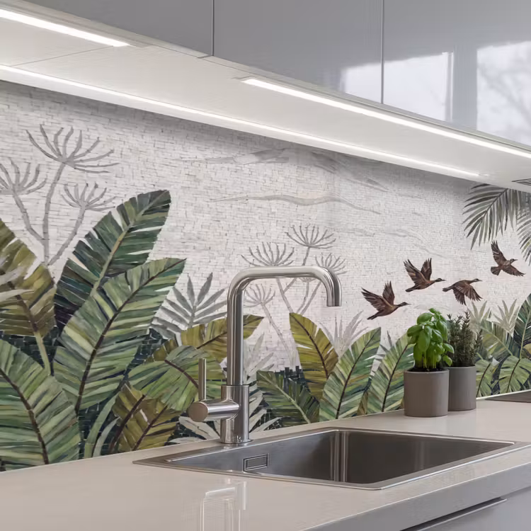 Vogel - Vliegend - Tropisch - Mozaïek - Groen keuken achterwand 2 middel -3d_schuin