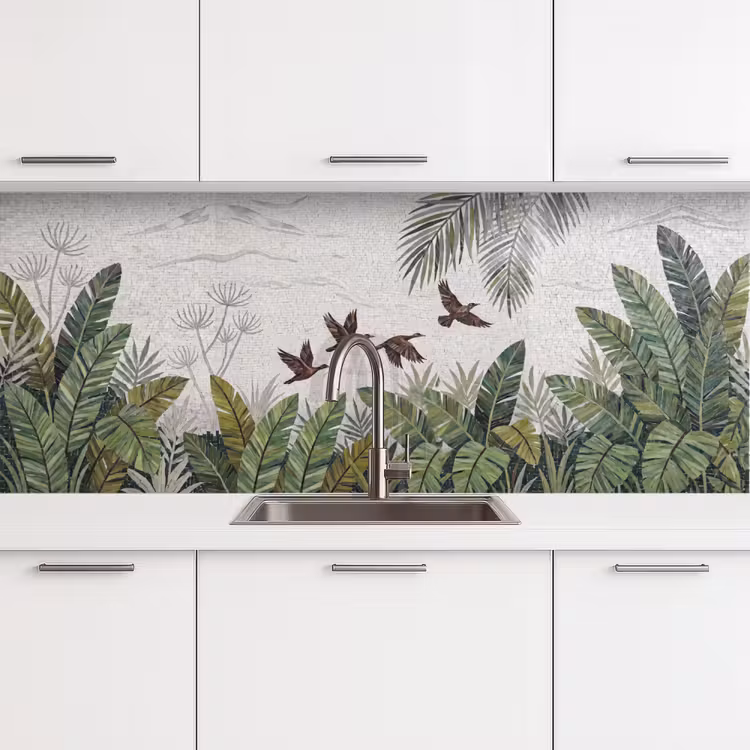 Vogel - Vliegend - Tropisch - Mozaïek - Groen keuken achterwand 2 middel -3d