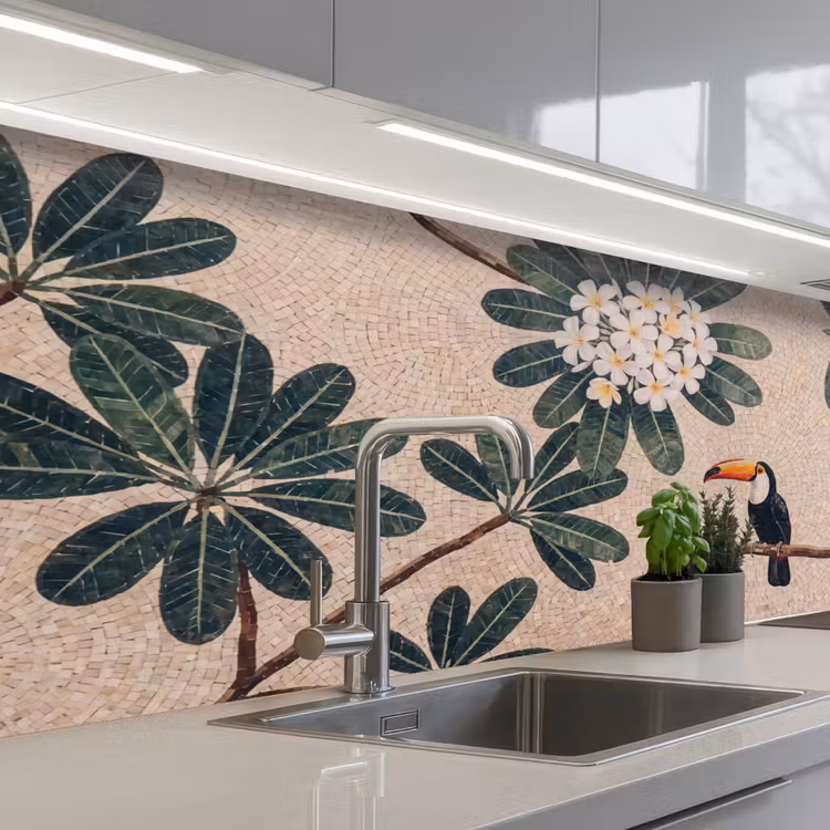 Vogel - Mozaïek - Tropisch - Natuur - Kleurrijk keuken achterwand 2 middel -3d_schuin