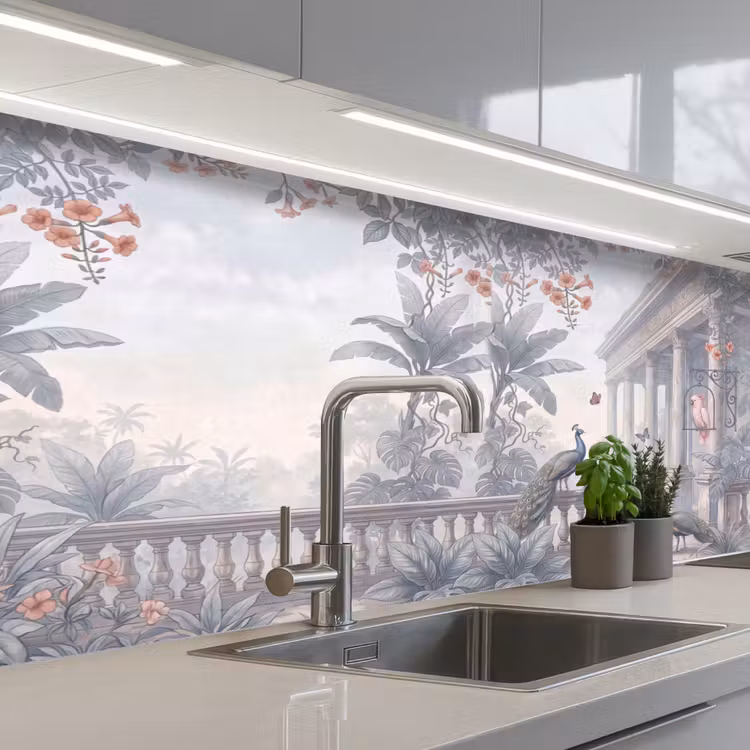 Vogel - Pauw - Architectuur - Klassiek - Groen keuken achterwand 2 middel -3d_schuin