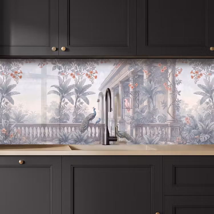 Vogel - Pauw - Architectuur - Klassiek - Groen keuken achterwand 2 middel -sfeer1