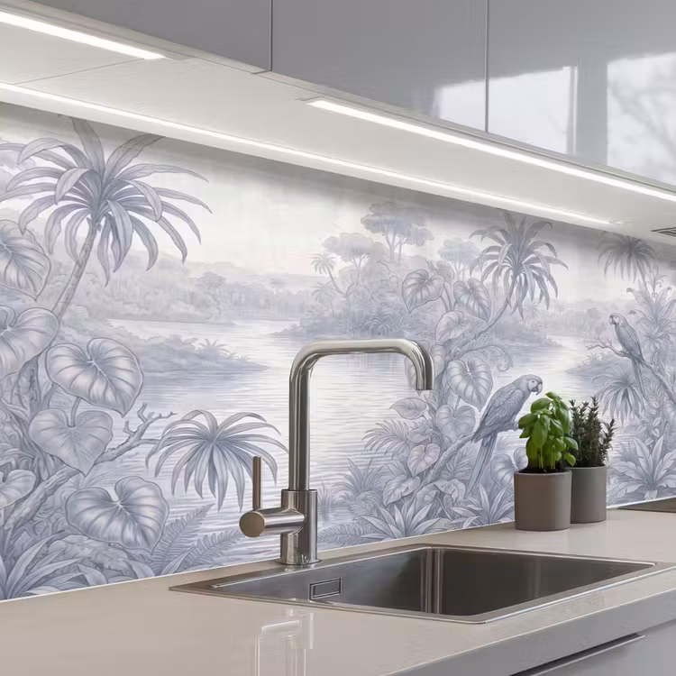 Vogel - Rivier - Tropisch - Illustratie - Blauw keuken achterwand 2 middel -3d_schuin