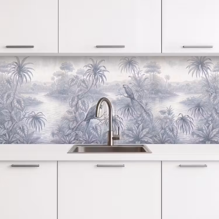 Vogel - Rivier - Tropisch - Illustratie - Blauw keuken achterwand 2 middel -3d