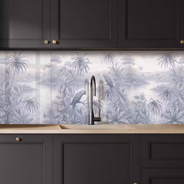 Vogel - Rivier - Tropisch - Illustratie - Blauw keuken achterwand 2 middel -sfeer1
