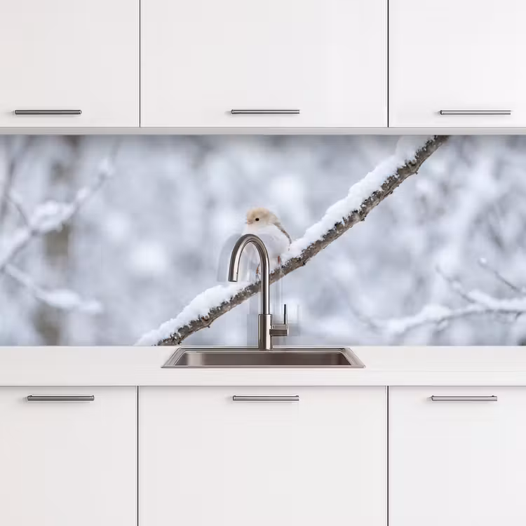 Vogeltje - Sneeuw - Tak - Winter - Zacht keuken achterwand 2 middel -3d