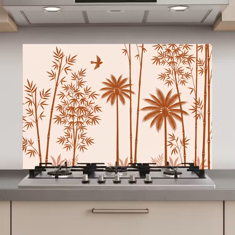 Vogel - Boom - Tropisch - Minimalistisch - Bruin keuken achterwand spatscherm klein -3d_website