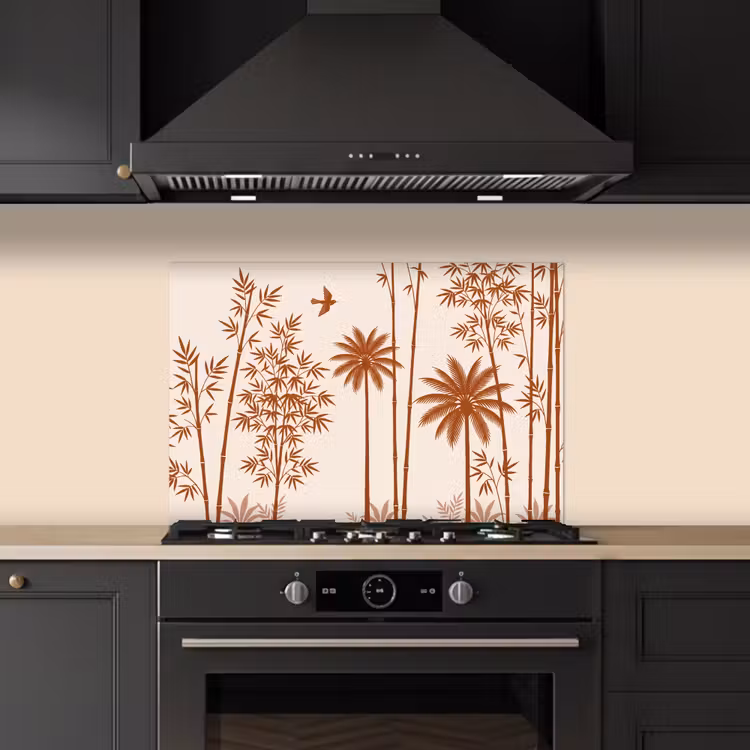 Vogel - Boom - Tropisch - Minimalistisch - Bruin keuken achterwand spatscherm klein -sfeer1