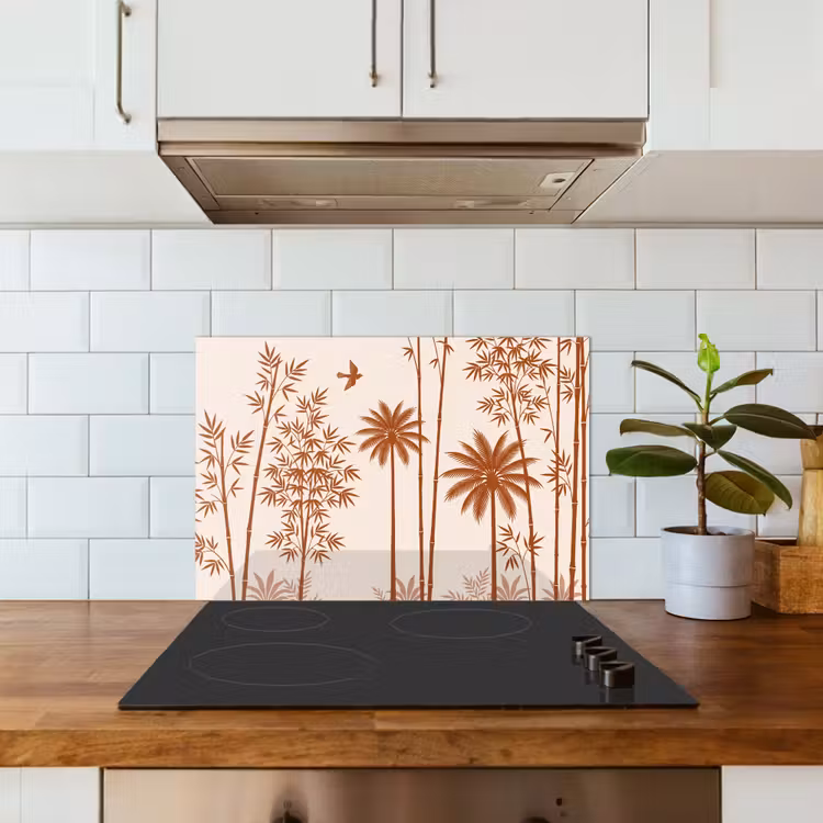 Vogel - Boom - Tropisch - Minimalistisch - Bruin keuken achterwand spatscherm klein -sfeer2
