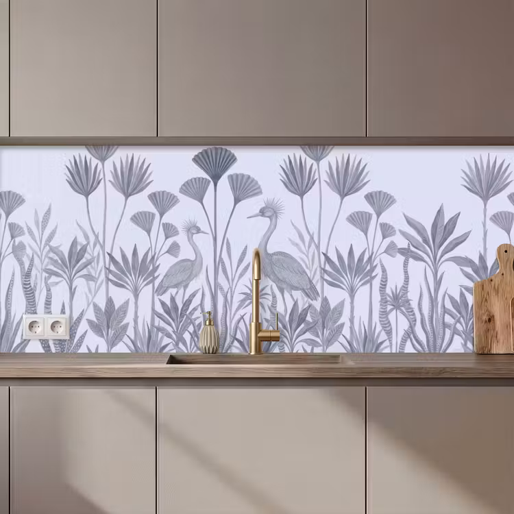 Vogel - Tropisch - Illustratie - Blauwgrijs - Natuur keuken achterwand 2 middel zz_3dshopping