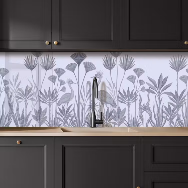 Vogel - Tropisch - Illustratie - Blauwgrijs - Natuur keuken achterwand 2 middel -sfeer1
