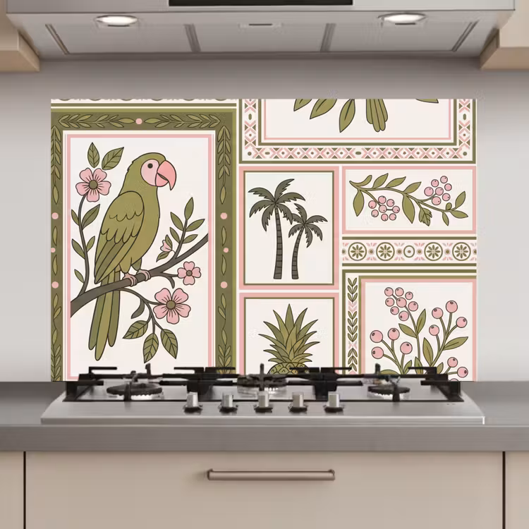Vogel - Tropisch - Patroon - Decoratief - Groen keuken achterwand spatscherm klein -3d_website