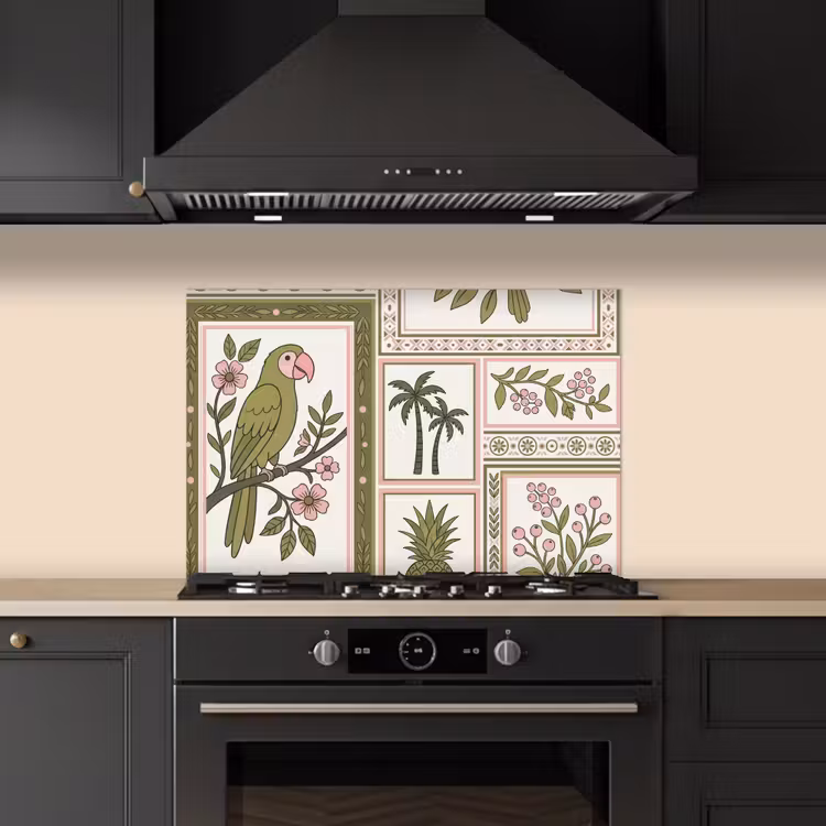 Vogel - Tropisch - Patroon - Decoratief - Groen keuken achterwand spatscherm klein -sfeer1