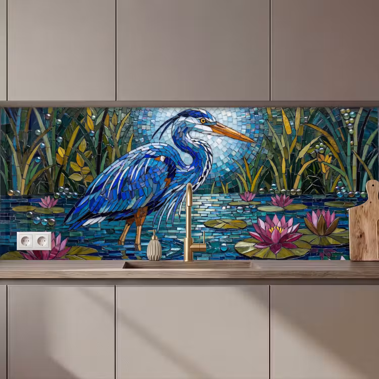 Vogel - Water - Natuur - Abstract - Blauw keuken achterwand 2 middel zz_3dshopping