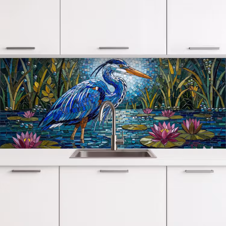 Vogel - Water - Natuur - Abstract - Blauw keuken achterwand 2 middel -3d