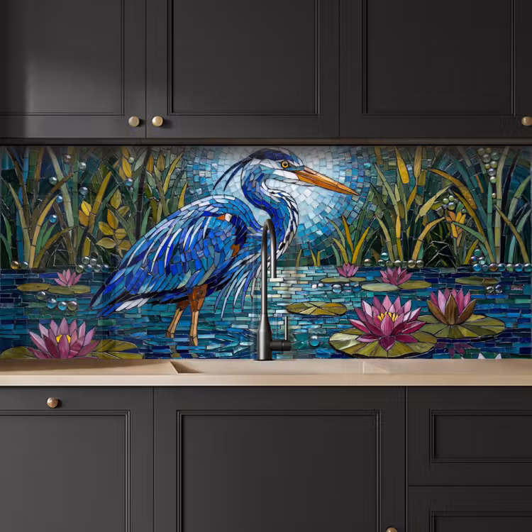 Vogel - Water - Natuur - Abstract - Blauw keuken achterwand 2 middel -sfeer1