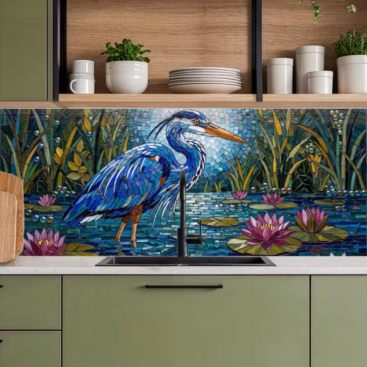 Vogel - Water - Natuur - Abstract - Blauw keuken achterwand 2 middel -sfeer3