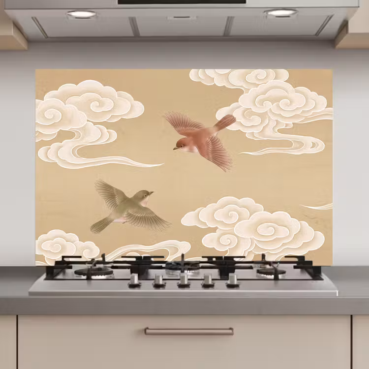 Vogels - Vliegen - Beige keuken achterwand 2 middel zz_3dshopping