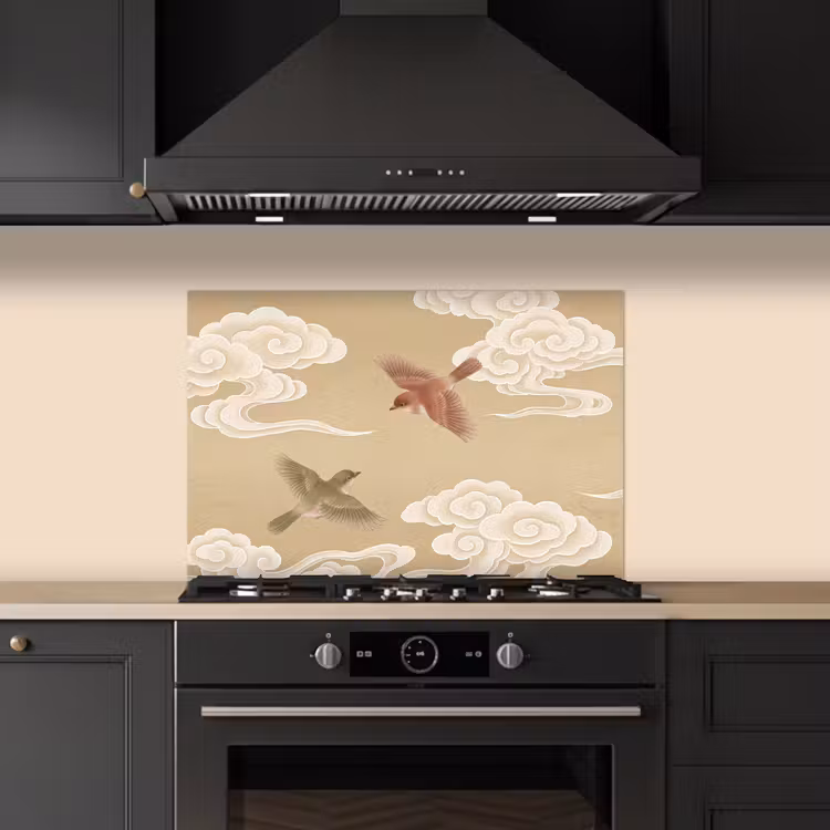 Vogels - Vliegen - Beige keuken achterwand 2 middel -3d_schuin