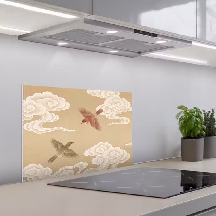 Vogels - Vliegen - Beige keuken achterwand 2 middel -3d