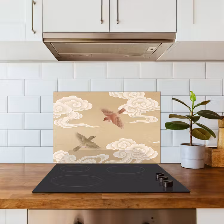 Vogels - Vliegen - Beige keuken achterwand 2 middel -sfeer1