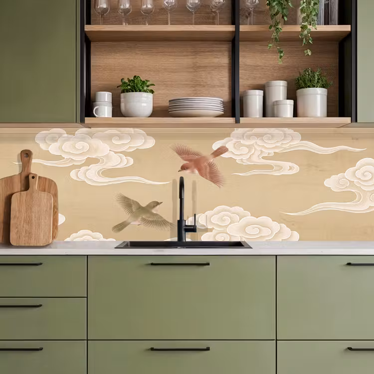 Vogels - Vliegen - Beige keuken achterwand 2 middel -sfeer3