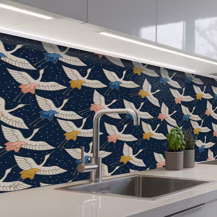 Vogels - Nacht - Japan - Patronen keuken achterwand 2 middel 871 -3d_schuin